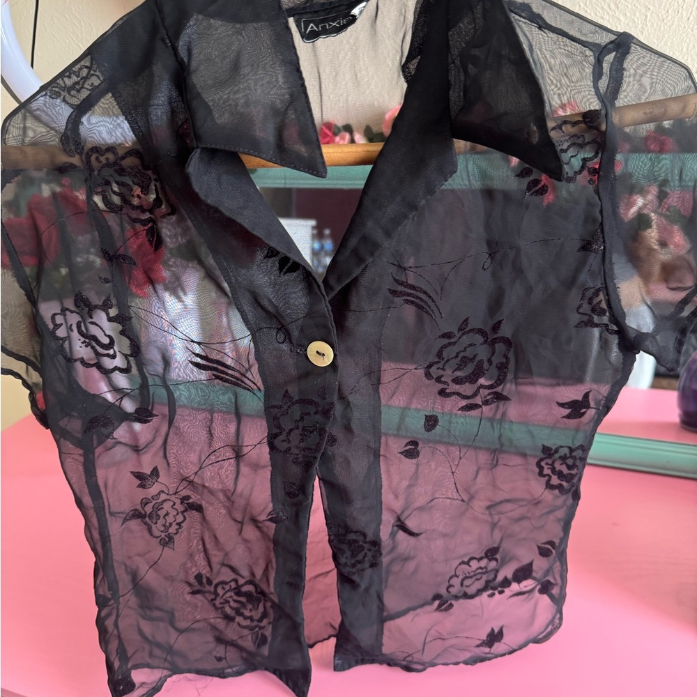 Annex Sheer Black Floral Blouse
